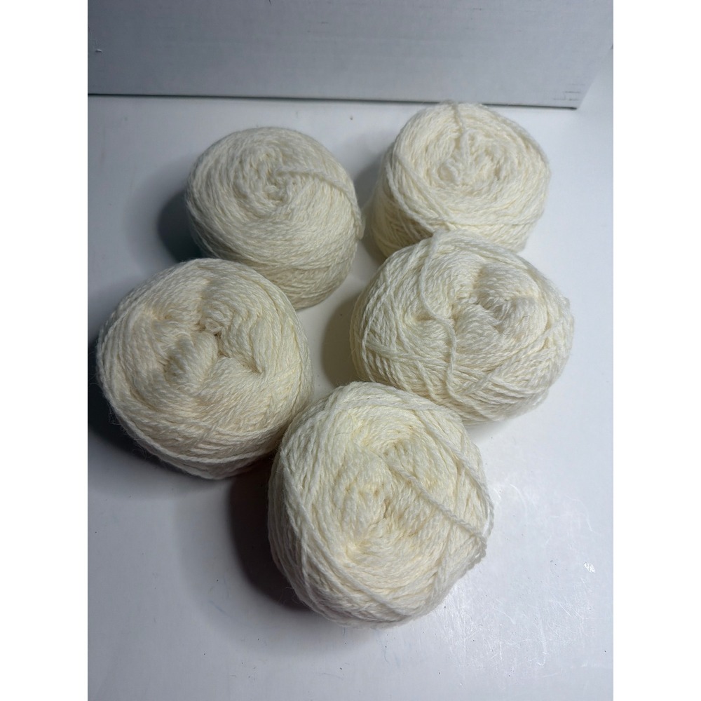 5pc Waterproof Shetland Impermeable Virgin Wool Yarn Cream White 74g Vintage